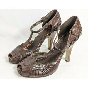 Y-Not? Pumps Women's Dress Shoes Size 8 Brown Faux Leather Uppers Peep Toe